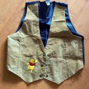 Women’s camel colored suede Winnie the Pooh vest med/lg black satin back